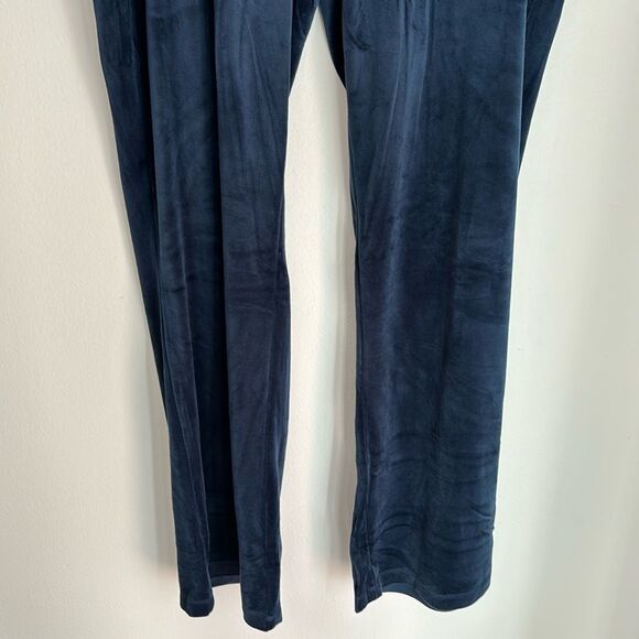 Juicy Couture Women’s velour rhinestone wide leg track pants navy blue XL EUC! - Picture 3 of 12